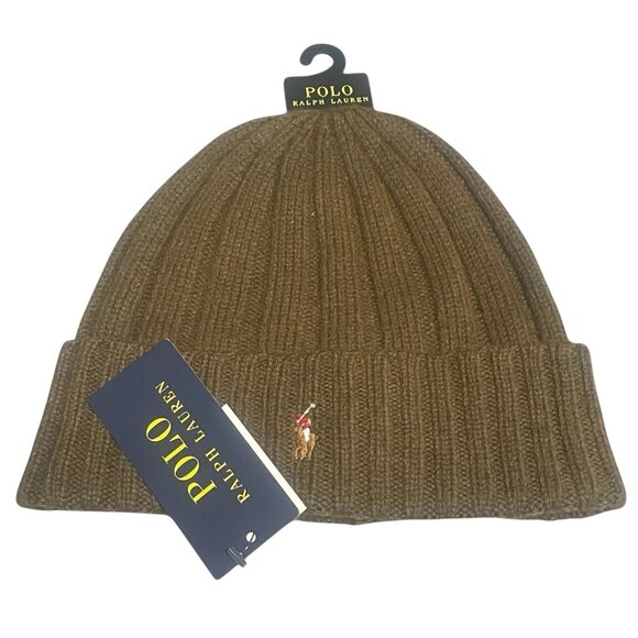 Polo Ralph Lauren Wool Ribbed Beanie Winter Hat Olive Green OSFM - Picture 1 of 5